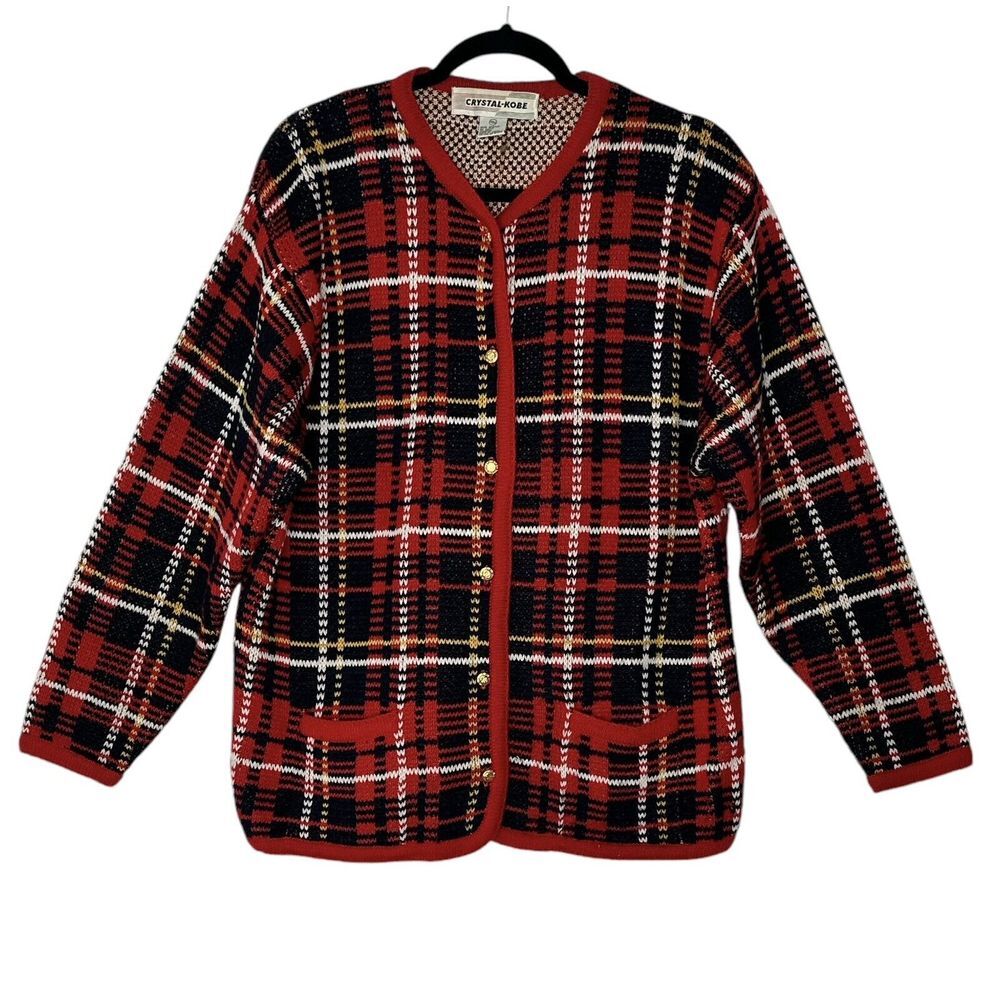 Vintage Crystal Kobe Cardigan Women XL‎ Knit Sweater Grandmacore Corpcore Cozy